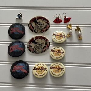 Vintage Disney Florida Pins And Earring Bundle Mickey Hard Rock Planet Hollywood